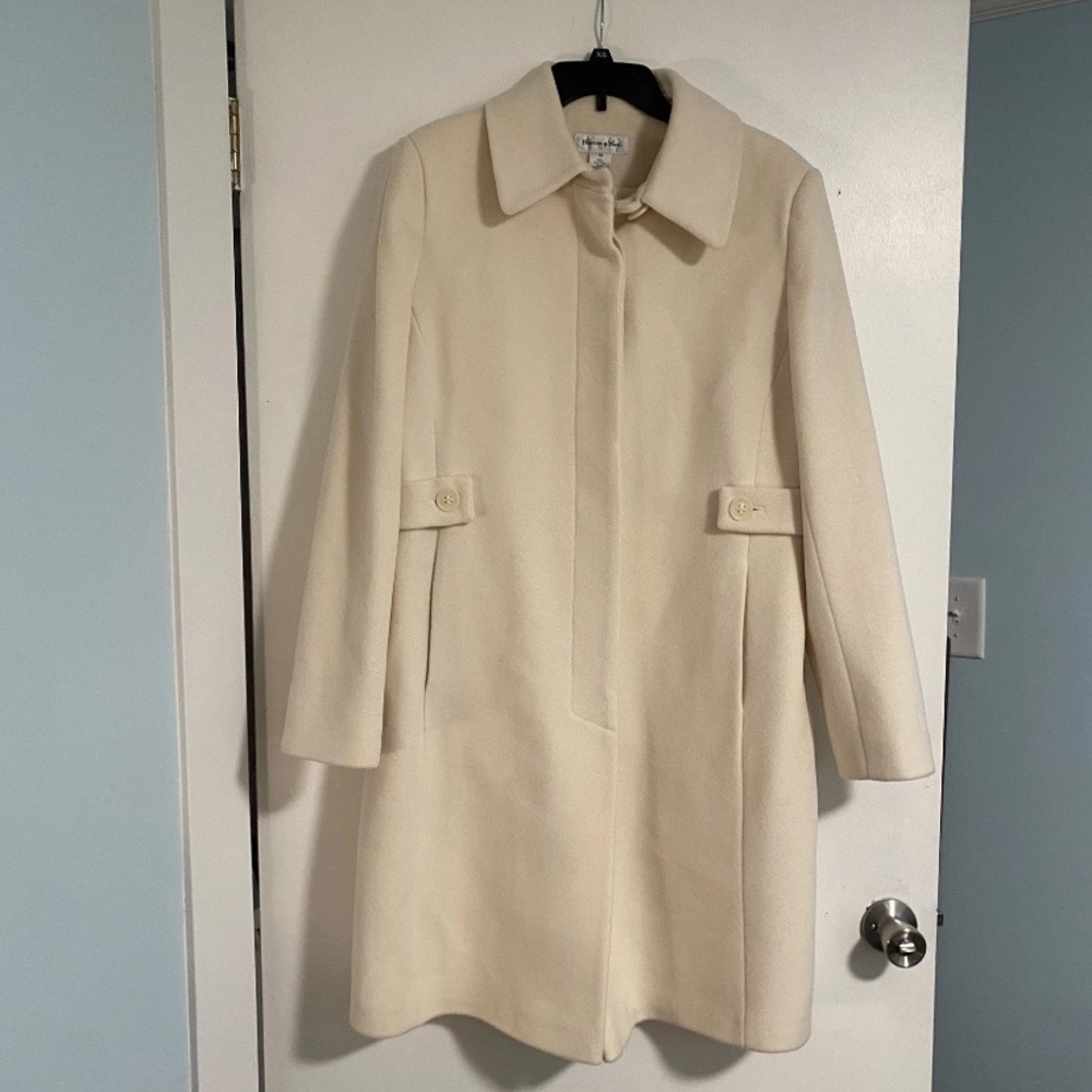 VTG Preston&York Long Ivory/Cream 100% Wool TrenchCoat Sz 14 Long Winter Classic